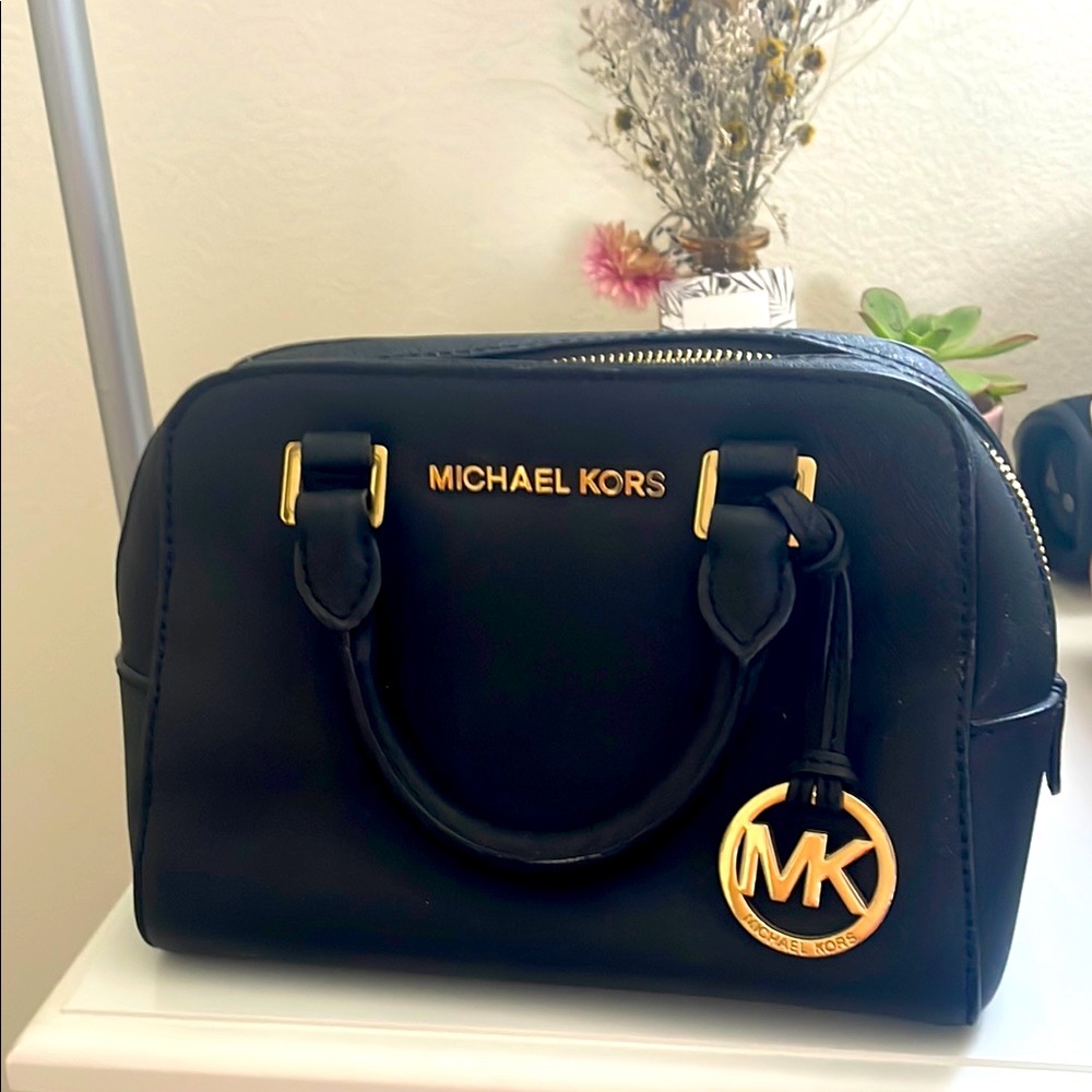Michael Kors Black Satchel with Gold Accents